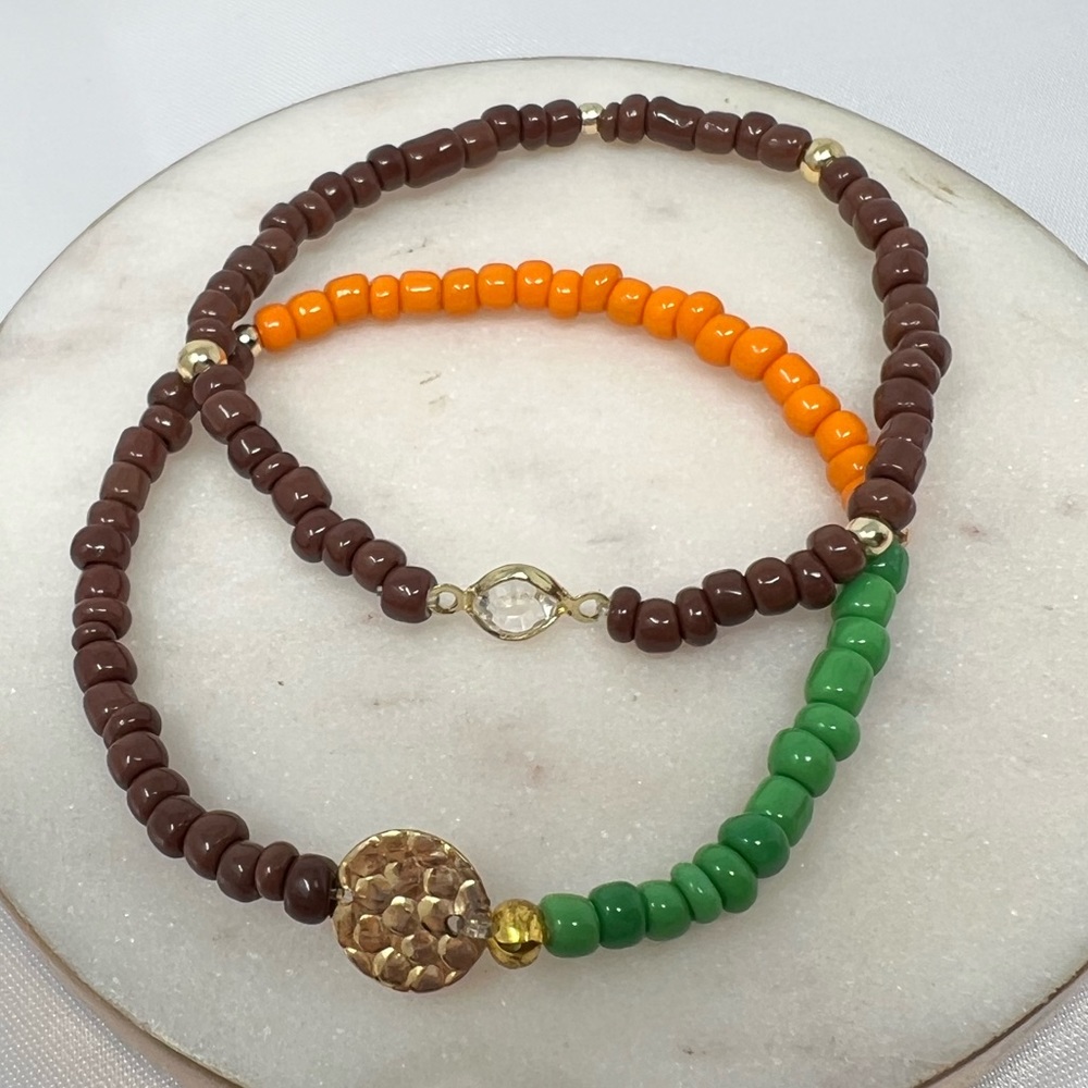 NEW Set of 2 Beaded Handmade Elastic Bracelets